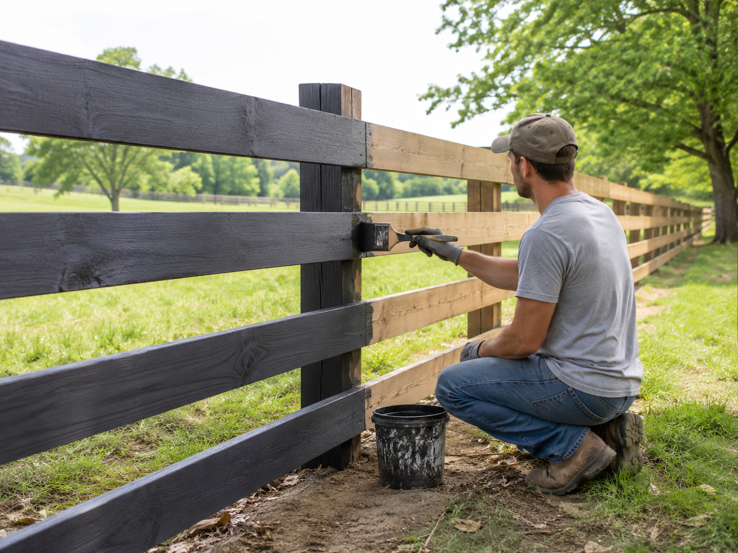 Fence painting on a long board fence line