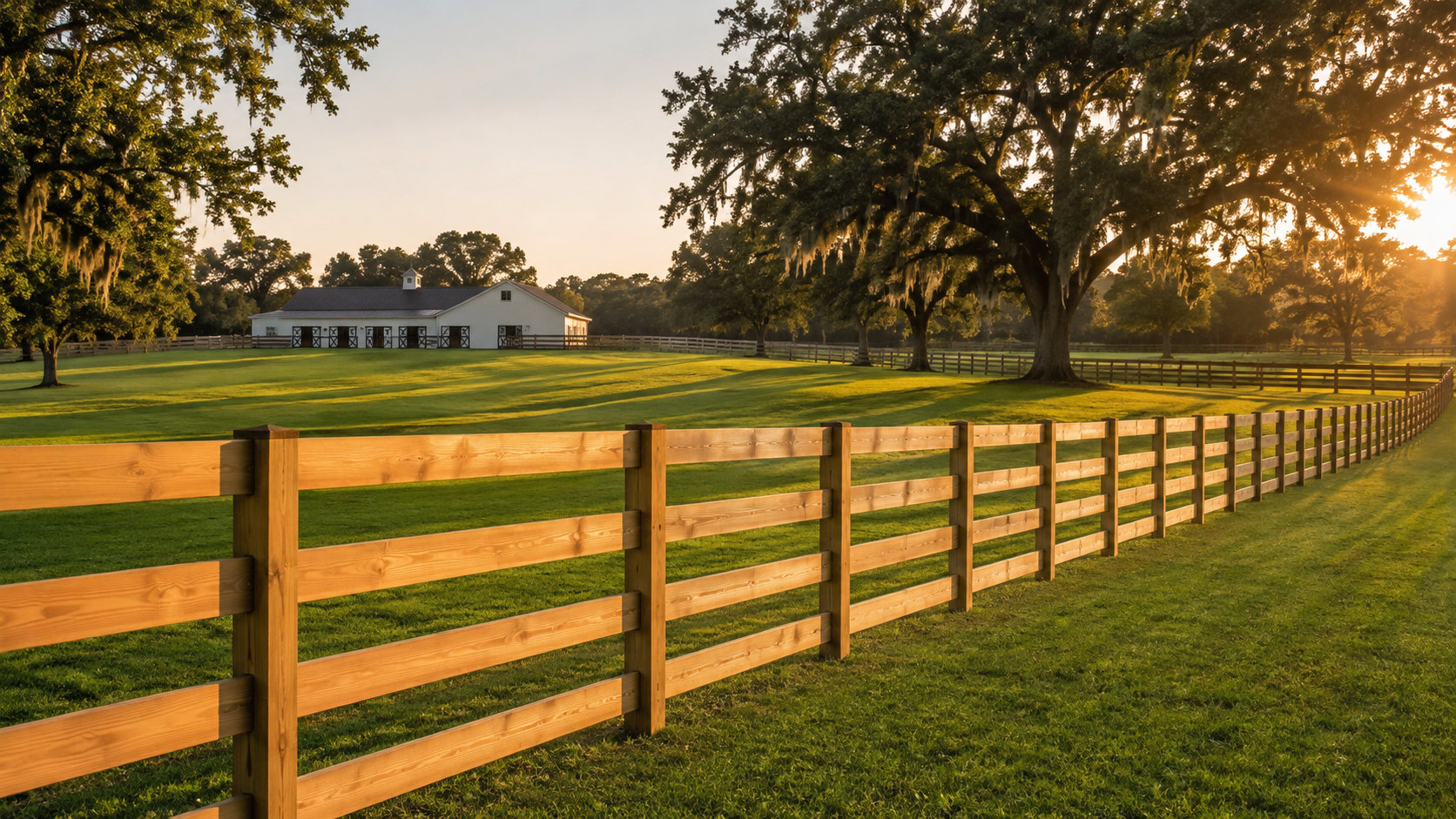 Long natural wood board fence across a rural Florida property